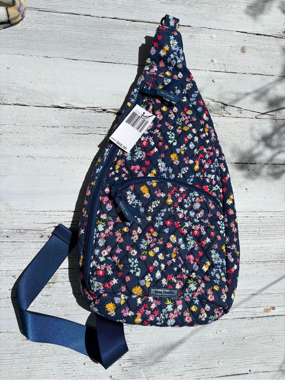 Vera Bradley Navy Floral Quilted Sling Bag NWT